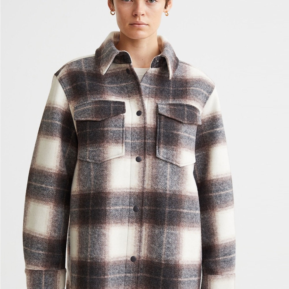 🆕 H&M Brown and Cream Utility Jacket with Relaxed Fit
